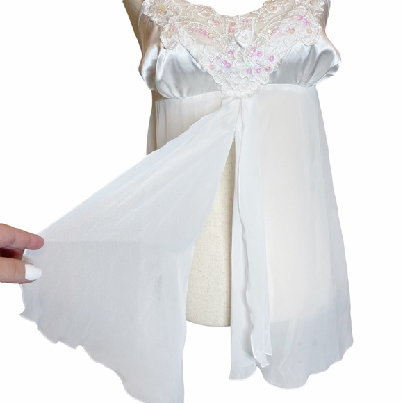 Fredericks of Hollywood White Iridescent Lace Sequin Slip Dress Size Medium - Picture 3 of 8